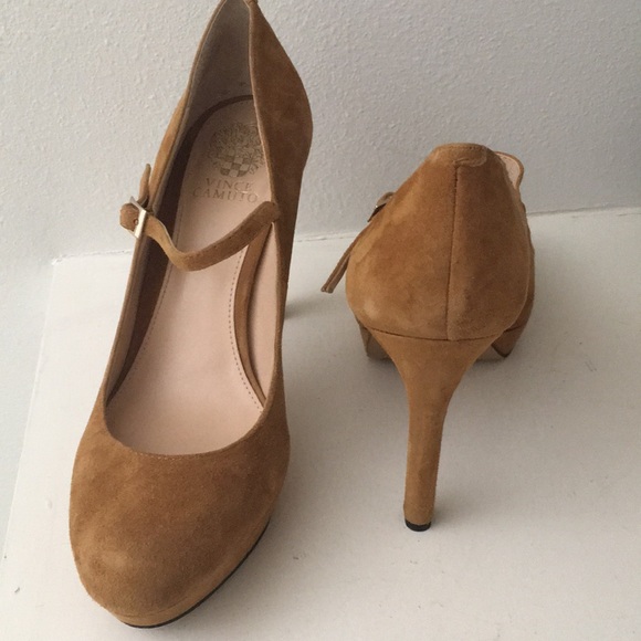 Vince Camuto "Joshlynn" Suede Mary Jane tan Pumps - Picture 11 of 17